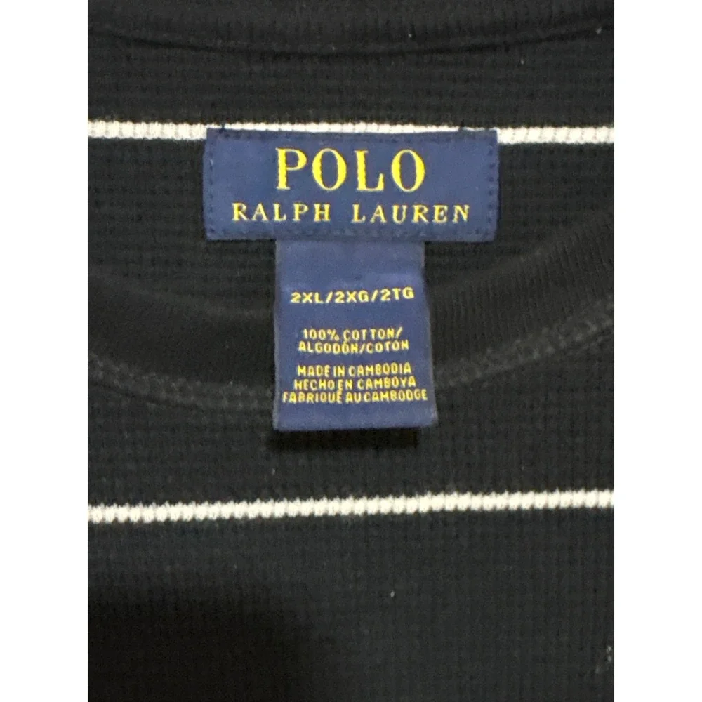Polo Ralph Lauren Mens XXL Black White Striped Waffle Knit Thermal Shirt Cotton